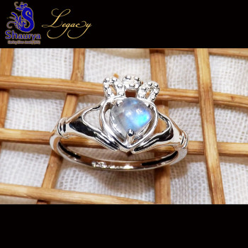 Rainbow Moonstone A - STP988-Claddagh Ring Seraphinite, Amethyst, Garnet, Pearl, Citri Rainbow Moonstone A - STP988-Claddagh Ring Seraphinite, Amethyst, Garnet, Pearl, Citri