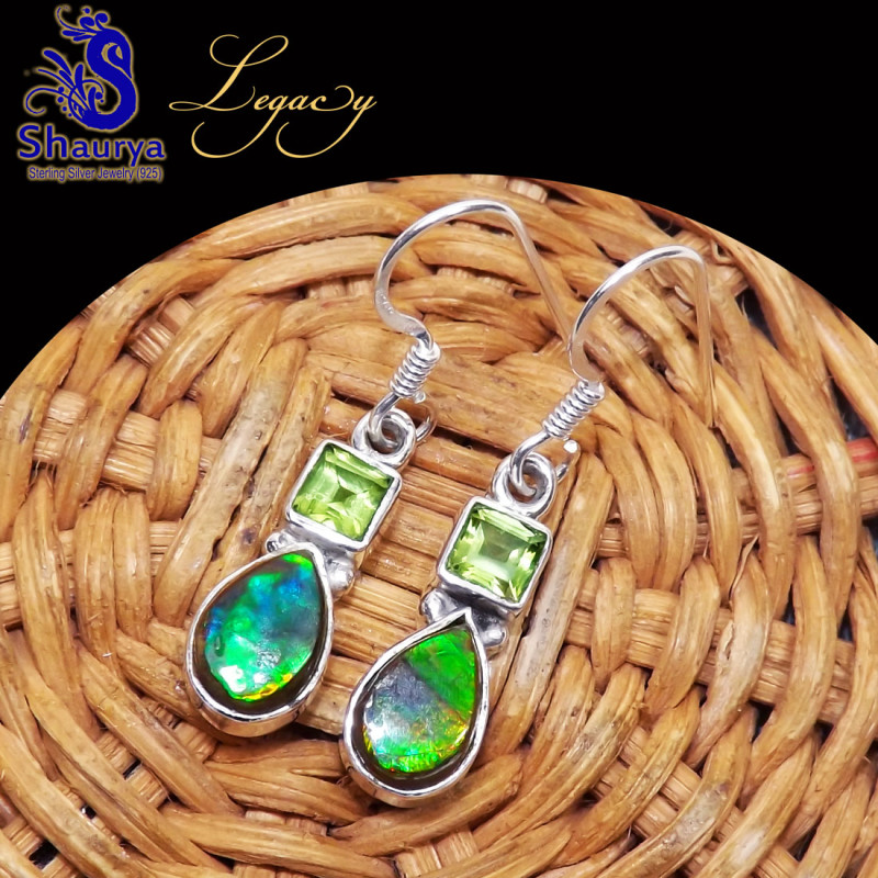 Ammolite, Peridot E - ALG982-Ammolite with Blue Topaz, Peridot 925 Sterling Silver Who