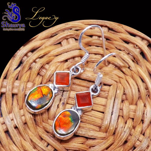 Ammolite, Carnelian F - ALG982-Ammolite with Blue Topaz, Peridot 925 Sterling Silver Who