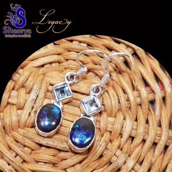 Ammolite, Blue Topaz G - ALG982-Ammolite with Blue Topaz, Peridot 925 Sterling Silver Who Ammolite, Blue Topaz G - ALG982-Ammolite with Blue Topaz, Peridot 925 Sterling Silver Who