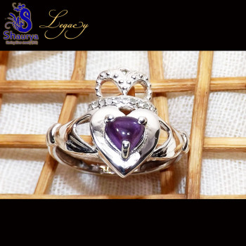 Amethyst Cab A - CLD998-Claddagh Ring Heart Genuine Gemstone 925 Sterling Silver