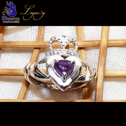 Amethyst Cab A - CLD998-Claddagh Ring Heart Genuine Gemstone 925 Sterling Silver