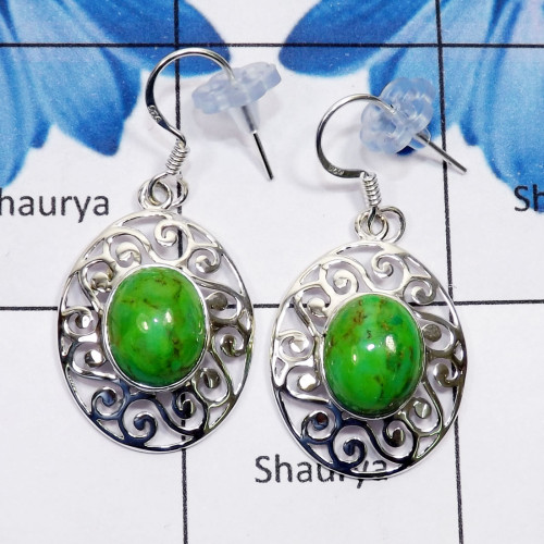 Green Turquoise A - CES957-925 Sterling Silver Semiprecious Gemstone Wholesale Desig Green Turquoise A - CES957-925 Sterling Silver Semiprecious Gemstone Wholesale Desig