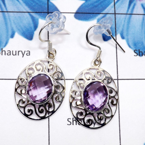 Amethyst Cut B - CES957-925 Sterling Silver Semiprecious Gemstone Wholesale Desig Amethyst Cut B - CES957-925 Sterling Silver Semiprecious Gemstone Wholesale Desig