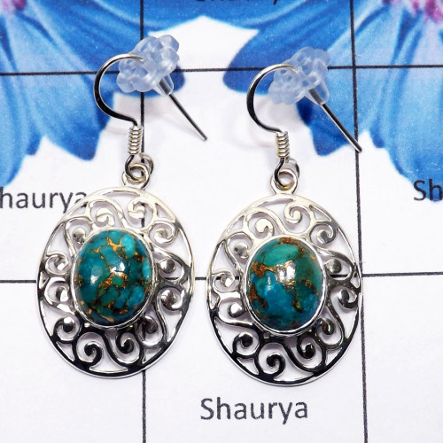 Blue Copper Turquoise C - CES957-925 Sterling Silver Semiprecious Gemstone Wholesale Desig Blue Copper Turquoise C - CES957-925 Sterling Silver Semiprecious Gemstone Wholesale Desig