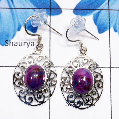 Purple Turquoise D - CES957-925 Sterling Silver Semiprecious Gemstone Wholesale Desig Purple Turquoise D - CES957-925 Sterling Silver Semiprecious Gemstone Wholesale Desig
