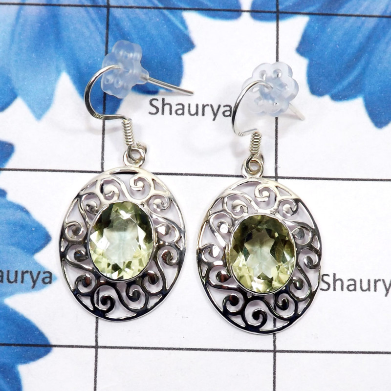 Green Amethyst E - CES957-925 Sterling Silver Semiprecious Gemstone Wholesale Desig Green Amethyst E - CES957-925 Sterling Silver Semiprecious Gemstone Wholesale Desig