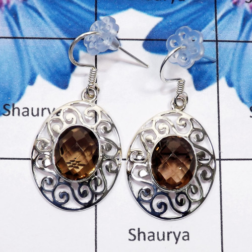 Smokey Cut O - CES957-925 Sterling Silver Semiprecious Gemstone Wholesale Desig Smokey Cut O - CES957-925 Sterling Silver Semiprecious Gemstone Wholesale Desig