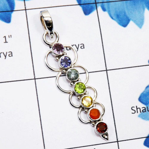 Chakra Stone A - CHP986-Seven Chakra Gemstone 925 Sterling Silver Wholesale Desig