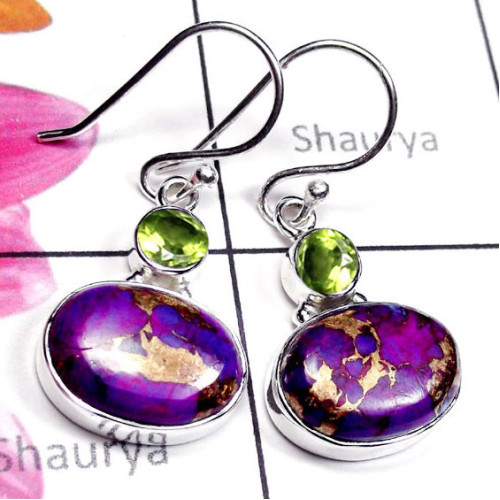 Purple Copper Turquoise O - SDE998-Sterling Silver Exclusive Gemstone Earring