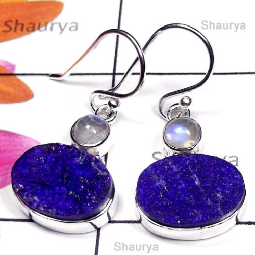 Lapis Rough Druzy A - SDE998-Sterling Silver Exclusive Gemstone Earring