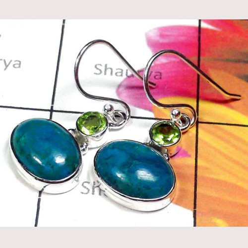Crysocola H - SDE998-Sterling Silver Exclusive Gemstone Earring