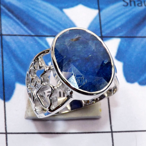 Blue Sapphire Corundum C - SCR893-12x16 Oval 925 Sterling Silver Casting Ring with Kynite, Blue Sapphire Corundum C - SCR893-12x16 Oval 925 Sterling Silver Casting Ring with Kynite,