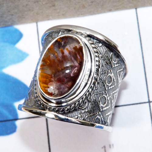 Cacoxenite G - RSS989-Genuine Gemstone Made in Oxidized 925 Sterling Silver Han Cacoxenite G - RSS989-Genuine Gemstone Made in Oxidized 925 Sterling Silver Han
