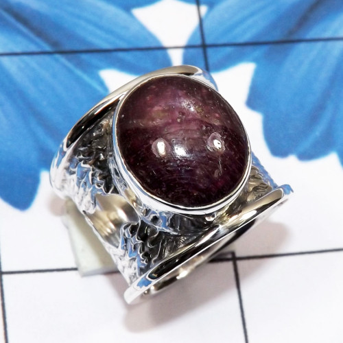 Star Ruby E - RSS988-925 Sterling Silver Gemstone Ring with Black Coral, Pryni