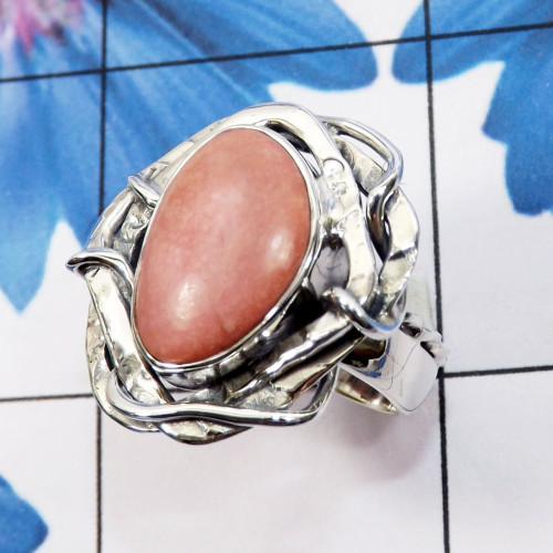 Pink Opal B - RSS985-925 Sterling Silver Handmade Ring with Cats Eye, Eclipse,