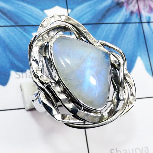 Rainbow Moonstone F - RSS985-925 Sterling Silver Handmade Ring with Cats Eye, Eclipse,
