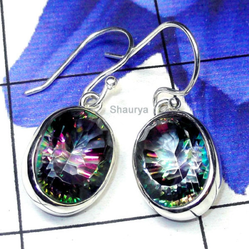 Mystic E - SPE999-Multi Gemstone Plain Silver Earring