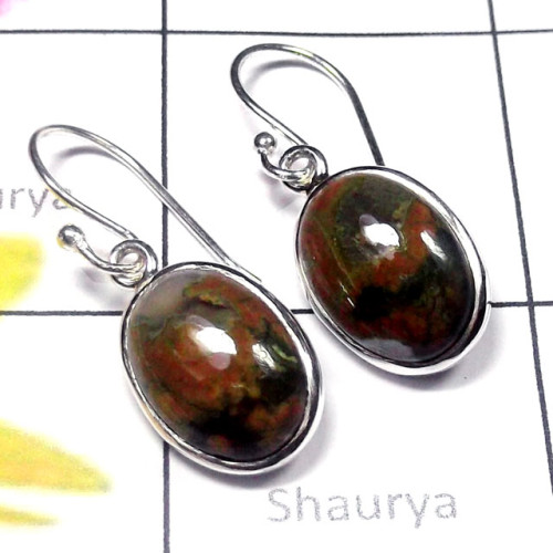 Ryholite cab K - SPE999-Multi Gemstone Plain Silver Earring