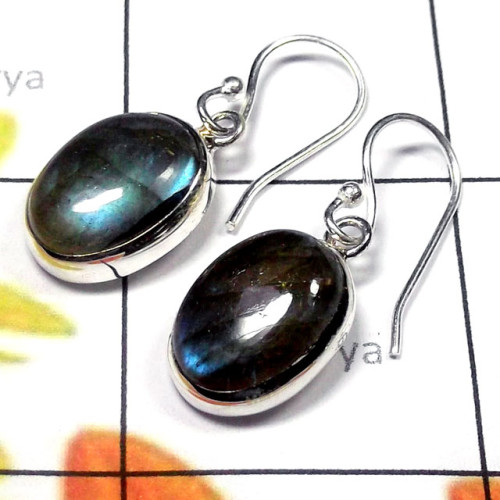 Labradorite cab L - SPE999-Multi Gemstone Plain Silver Earring