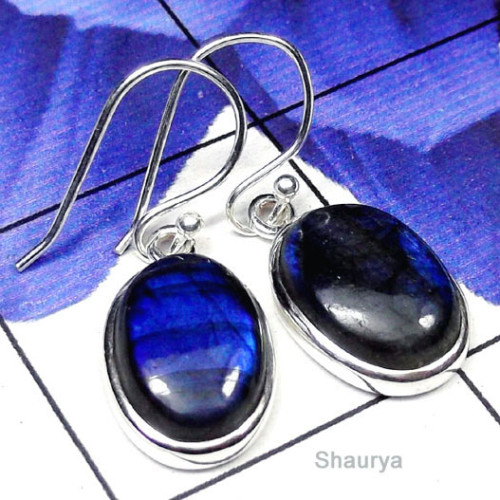 Labradorite O - SPE999-Multi Gemstone Plain Silver Earring