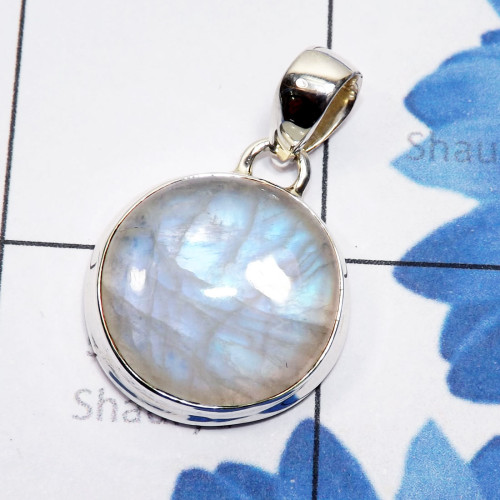 Rainbow Moonstone Cab D - ISP828-Natural Fire Cabochon Rainbow Moonstone 925 Sterling Silv
