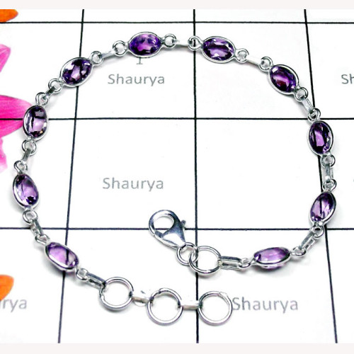 Amethyst B - SBB999-Exclusive Silver Precious Gemstone Bejal Bracelet