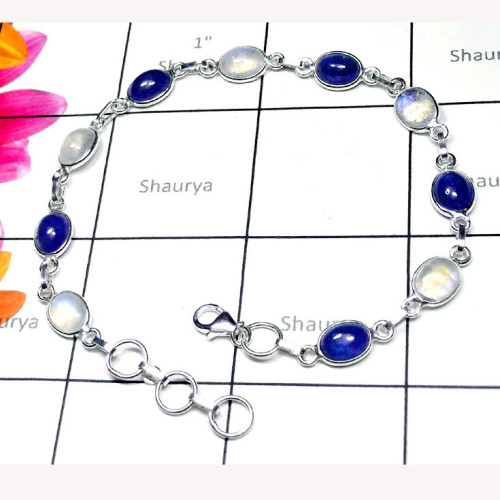 Rainbow D - SBB999-Exclusive Silver Precious Gemstone Bejal Bracelet