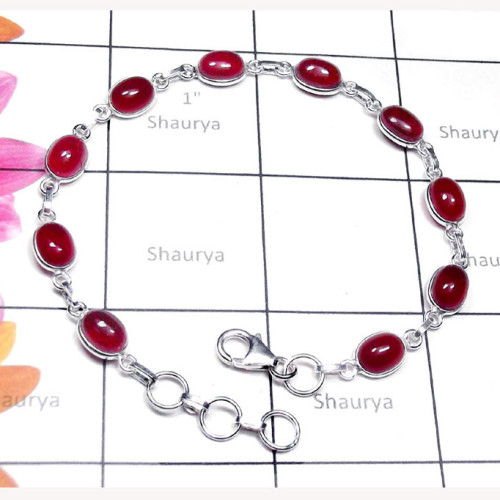 Red Onyx E - SBB999-Exclusive Silver Precious Gemstone Bejal Bracelet