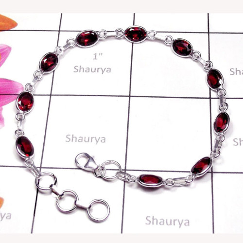 Garnet F - SBB999-Exclusive Silver Precious Gemstone Bejal Bracelet