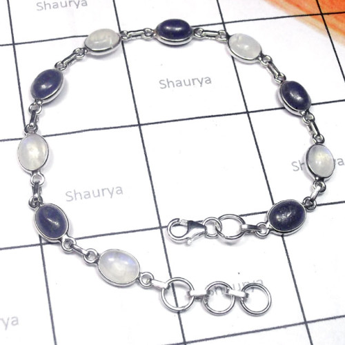 Multi Cab Gemstone G - SBB999-Exclusive Silver Precious Gemstone Bejal Bracelet