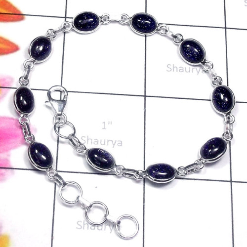 Blue Sand Stone J - SBB999-Exclusive Silver Precious Gemstone Bejal Bracelet