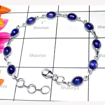 Tanzanite cab O - SBB999-Exclusive Silver Precious Gemstone Bejal Bracelet