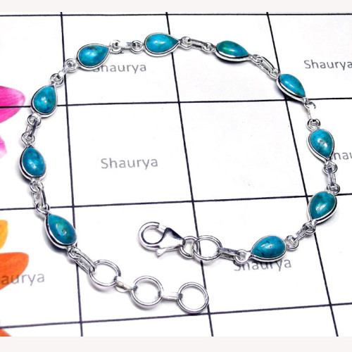 Blue Turquoise A - SBB998-Multi Gemstone Sterling Silver Bejal Bracelet Blue Turquoise A - SBB998-Multi Gemstone Sterling Silver Bejal Bracelet