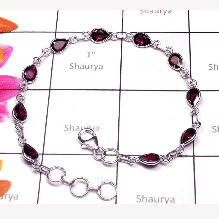 Garnet cut D - SBB998-Multi Gemstone Sterling Silver Bejal Bracelet