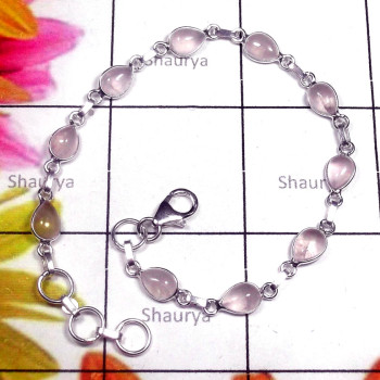 Rose quartz cab H - SBB998-Multi Gemstone Sterling Silver Bejal Bracelet Rose quartz cab H - SBB998-Multi Gemstone Sterling Silver Bejal Bracelet