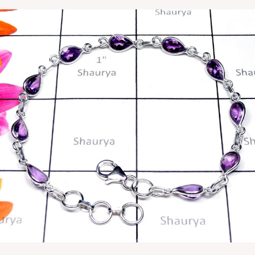 Amethyst O - SBB998-Multi Gemstone Sterling Silver Bejal Bracelet Amethyst O - SBB998-Multi Gemstone Sterling Silver Bejal Bracelet