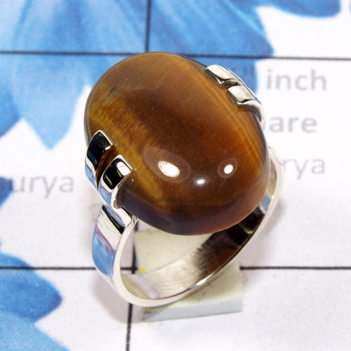 Tiger Eye J - SPR964-Prong Setting Wholesale Ring 925 Sterling Silver with Sem