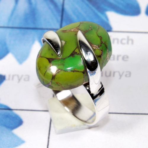 Green Copper Turquoise D - SPR962-Wholesale 925 Silver Handmade Genuine Gemstone Ring Green Copper Turquoise D - SPR962-Wholesale 925 Silver Handmade Genuine Gemstone Ring