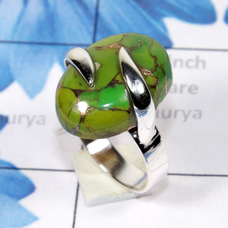 Green Copper Turquoise D - SPR962-Wholesale 925 Silver Handmade Genuine Gemstone Ring Green Copper Turquoise D - SPR962-Wholesale 925 Silver Handmade Genuine Gemstone Ring