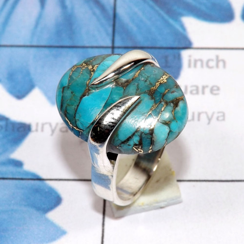 Blue Copper Turquoise O - SPR962-Wholesale 925 Silver Handmade Genuine Gemstone Ring Blue Copper Turquoise O - SPR962-Wholesale 925 Silver Handmade Genuine Gemstone Ring