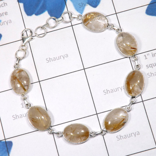 Golden Rutile Bracelet A - SBP911-Wholesale Bejal Pendant Bracelet Earring Set Golden Rutil