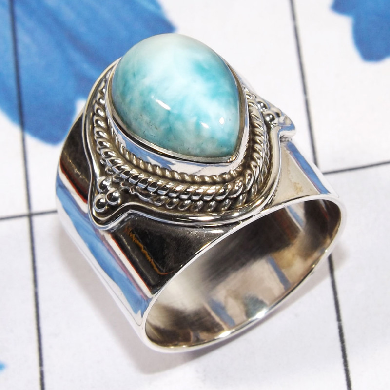 Larimar B - SDR759-Wholesale Designer Ring 925 Sterling Silver Handmade Jewe Larimar B - SDR759-Wholesale Designer Ring 925 Sterling Silver Handmade Jewe