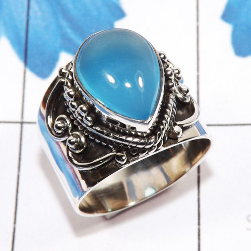 Blue Chalcedony A - SDR753-Wholesale 925 Sterling Silver Designer Ring Handmade Jewe Blue Chalcedony A - SDR753-Wholesale 925 Sterling Silver Designer Ring Handmade Jewe