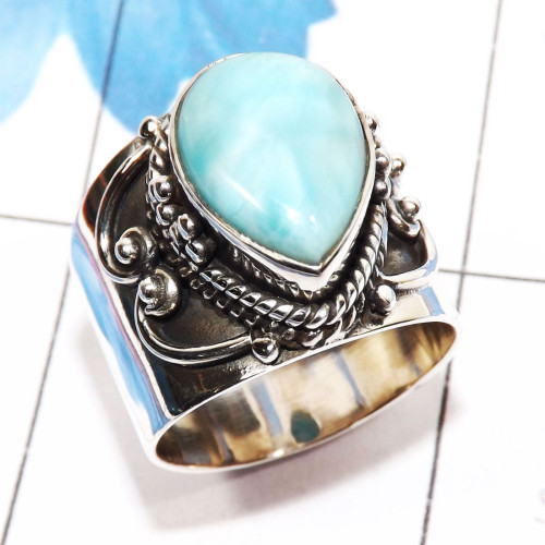 Larimar E - SDR753-Wholesale 925 Sterling Silver Designer Ring Handmade Jewe Larimar E - SDR753-Wholesale 925 Sterling Silver Designer Ring Handmade Jewe