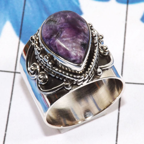 Charoite F - SDR753-Wholesale 925 Sterling Silver Designer Ring Handmade Jewe Charoite F - SDR753-Wholesale 925 Sterling Silver Designer Ring Handmade Jewe