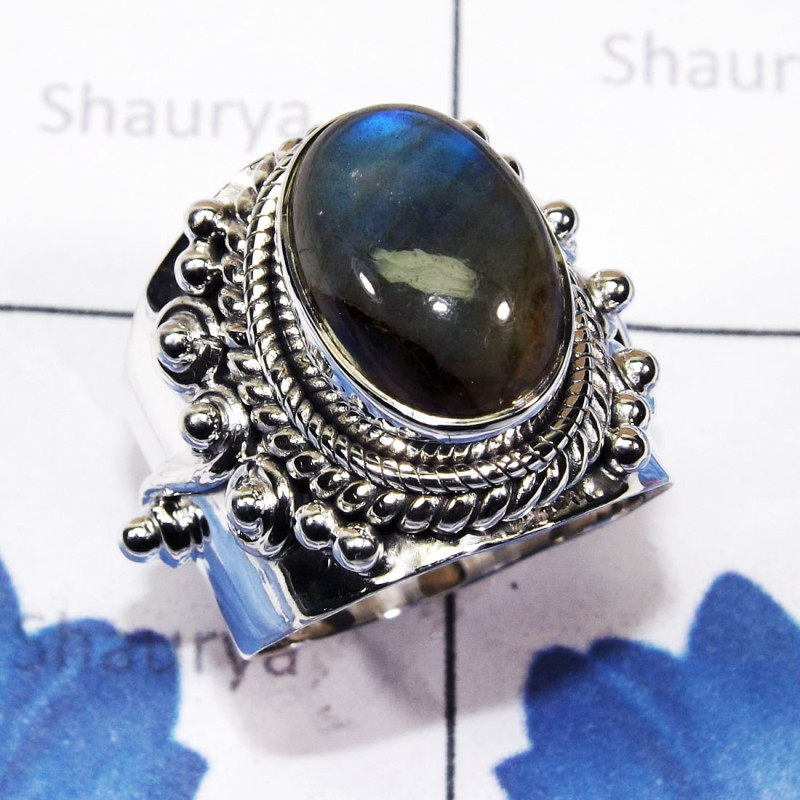 Labradorite Cab J - SDR750-Designer Ring Factory Made 925 Sterling Silver Jewellery