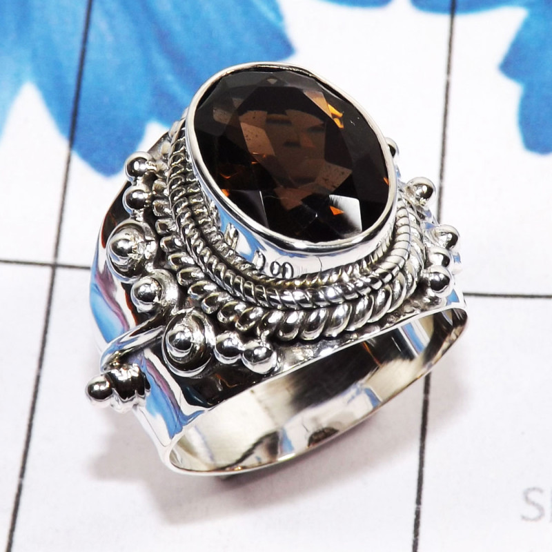 Smokey cut O - SDR750-Designer Ring Factory Made 925 Sterling Silver Jewellery