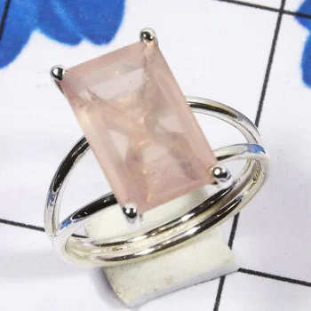 Rose Quartz B - SPR961-Octo Prong Setting Ring 925 Sterling Silver Jewellery Rose Quartz B - SPR961-Octo Prong Setting Ring 925 Sterling Silver Jewellery