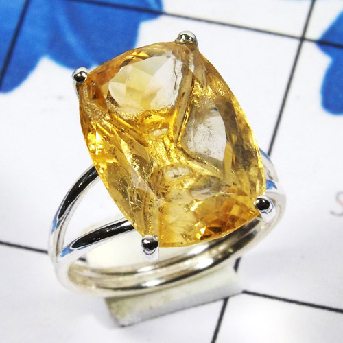 Citrine G - SPR960-Prong Setting Sring 925 Sterling Silver Handmade Jeweller